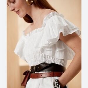 Banana Republic Smocked Ruffle Midi White Dress